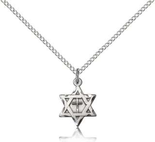 925 Silver Star of David With Cross Pendant Necklace EE  