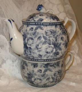 BLUE ROSE CHINTZ Stacking Teapot TEA FOR ONE Set  