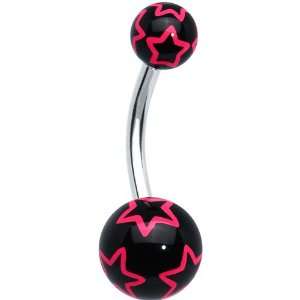  Black Red Outline Stars Belly Ring Jewelry