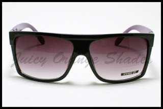 Retro Fashion SQUARED FLAT TOP MOB Style Sunglasses BLACK w/ PURPLE 