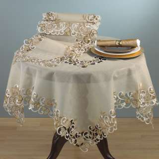   Embroidery Cutwork Beige Tablecloth 36 54 80 Square New  