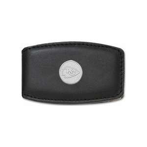 Kansas City Chiefs 5/8 Sterling Silver Round Logo on Black Leather 