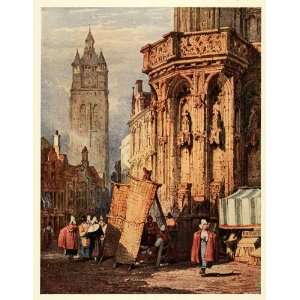  1915 Print S Prout Art Belfry Tower Ghent Belgium Historic 