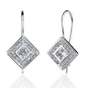   Celebrity Style Diamond shaped French wire Earrings with Cubic