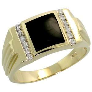  14k Gold Mens Ring, w/ Square shaped Black Onyx Stone & 0 
