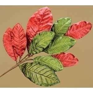   Christmas Red & Green Silk Magnolia Leaf Picks 18 