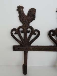Cast Iron Rooster Hook Coat Hat Bath Country Decor  