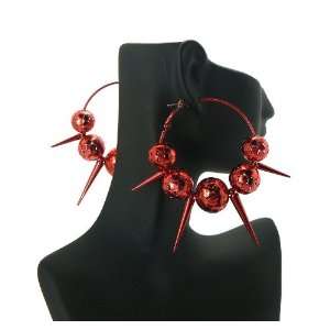   Wives POParazzi Inspired Spike & Ball Earrings Red UE5279RED Jewelry