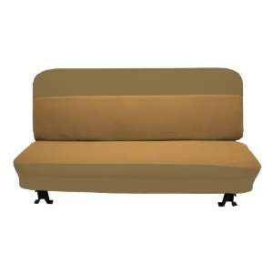   Front Chamois Vinyl Bench Seat Upholstery with Oak Woven Cloth Inserts