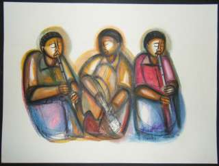   Ndaba  Pastel Artwork  Musicians w/Flutes (Soweto Artist)  