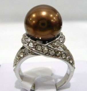 18K GP Chocolate Shell Pearl Ring Size8  