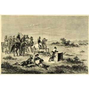  1878 Wood Engraving Antelope Hunting Cheetah Horse Gun 