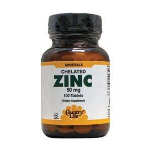 Country Life   Chelated Zinc, 50 mg, 100 tablets