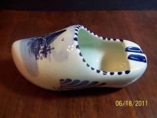 Delft Blue Ceramic Wooden Shoe with Boat Scene Ashtray  