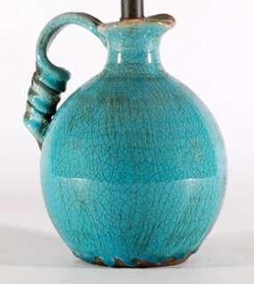 19 High Turquoise Blue Rustic Pottery Pitcher Table Lamp  