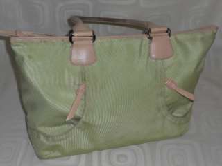   and Leather Trim Large Bright Green Tote Handbag Purse *Soiled*  