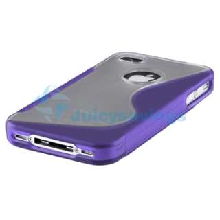 Silver Hard+Purple TPU Water Drop S Shape Case Cover For iPhone 4 4S 