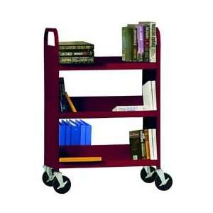  Flat Top Shelf Steel Book Cart   37Lx18Wx42H   Burgundy 