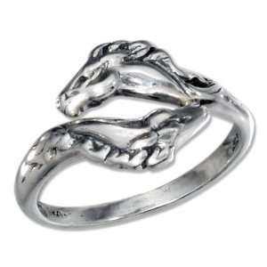   Sterling Silver Adjustable Horse Heads Bypass Ring (size 10) Jewelry