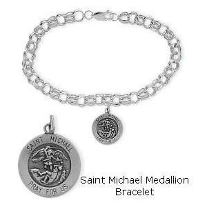   Genuine Sterling Silver St. Michael Religious Charm Bracelet Jewelry