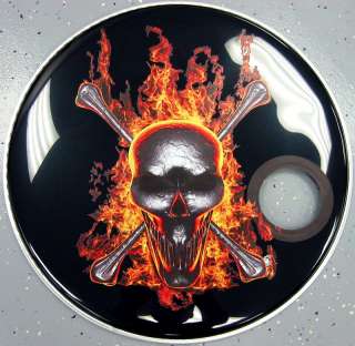 20 Bass Drum Head   3D Metal Skull in Flames  
