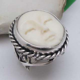 CARVED SUN MOON FACE SILVER RINGS #10.5 JEWELRY OR004  