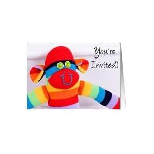  Youre invited BABY SHOWER, colorful sock monkey Card 