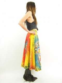   TIE DYE Rainbow SOUTHWESTERN Aztec Ethnic Feather CIRCLE Full Skirt M