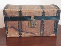 1800s Victorian Antique Vintage Doll Trunk Chest Small Rare Round Top 