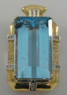 Monumental Blue Topaz Diamonds 14k Bi Color Gold Pendant Enhancer 