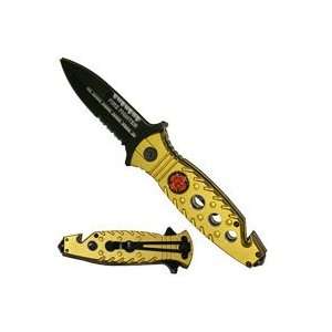  Yellow Fire Fighter Tactical Action Assisted Folding Knife 