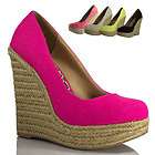 Delicious Shoes Linen Espadrille Platform Wedge NEON Colors Round Toe 