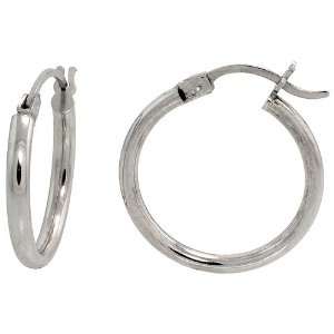  10k White Gold Hoop Earrings w/ Snap on Lock, 11/16 in 