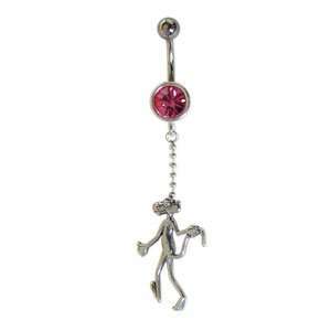   silver dangling design, Pink Panther Belly Button ring PTU16 Jewelry