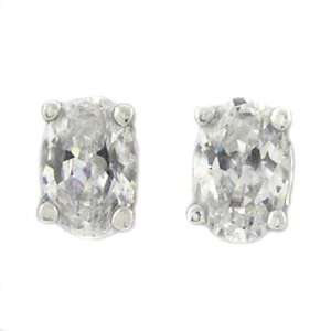 Classic Solitaire Stud Earrings w/White CZs   Sterling Silver