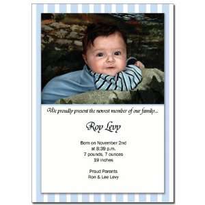  Blue Stripes Baby Photo Birth Announcement, (Set of 25 