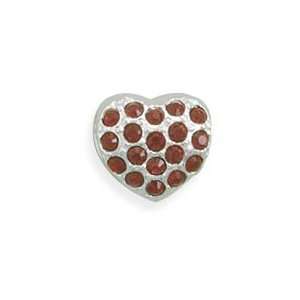   Red Crystal Heart Story Bead Slide on Charm Sterling Silver Jewelry
