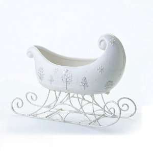  White and Silver Sleigh Candy Dish Centerpiece Decoration 