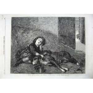   Fine Art 1867 Little Girl Sleeping Dog Barn Straw Farm