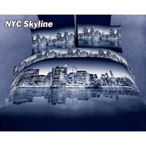  Dolce Mela DM433K NYC Skyline City Themed King Duvet Cover 