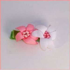  Pink, White and Green Lily Flower Hair Bow Clippy Beauty