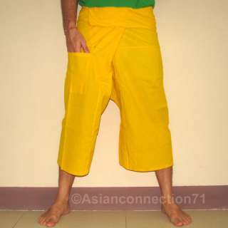 Thai Cotton Fisherman Capri SHORT Pants FREESIZE Yellow  