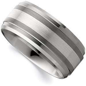  10mm Dura Tungsten Ridged Beveled Satin Band With Sterling 
