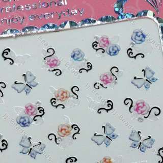 1Set 3D Butterfly Rose Fingernail Stickers Fit Nail Art Decoration#S2 