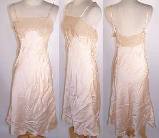   Pink Silk Ecru Lace Trim Full Slip Dress Negligee Nightgown  