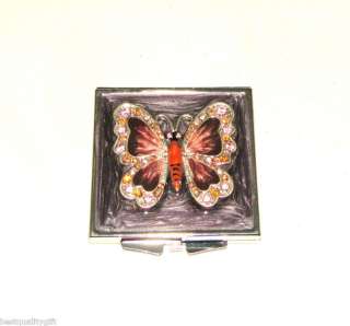 SICURA COMPACT MIRROR PURPLE BUTTERFLY w CRYSTALS NEW  