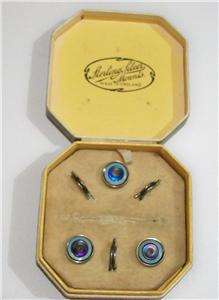 ANTIQUE SILVER MOUNT COLLAR STUD BUTTONS IN THEIR ORIGINAL BOX 