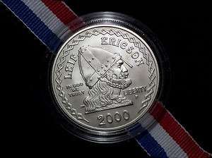   Silver Leif Ericson BU+ Nice Clean White Coin In Original Box with COA