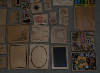 HUGE LOT OF 243 WOOD MOUNTED RUBBER STAMPS MANY MIXED THEMES & EFFECTS 