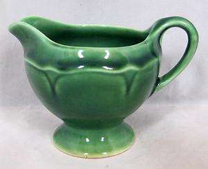 1930s Mt. Clemens Pottery Petal Green Glaze Footed Creamer  
